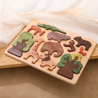 Wooden Forest Animal Puzzle แบบตัวหนา สีปลอดสารพิษ