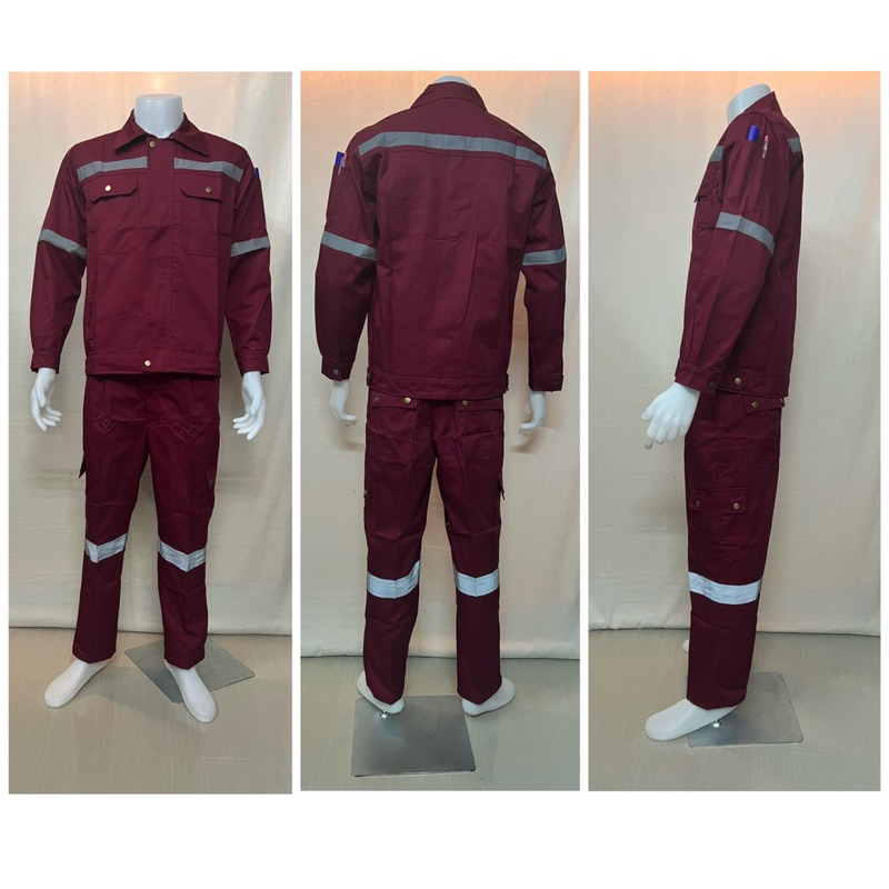 (พร้อมส่ง)ชุดช็อปช่าง แขนยาว(เสื้อ+กางเกง6กระเป๋า) เนื้อผ้าโพลีเอสเตอร์ผสมฝ้ายกันสะเก็ดไฟได้ มีแถบสะ