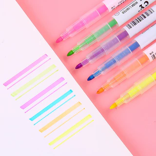 [ยกแพ็ค12หัว] ไฮไลท์ ปากกาไฮไลท์ 6 สี มี 2 หัว ออกใบกำกับภาษีได้ SET ปากกาเน้นข้อความ (Highlighter)