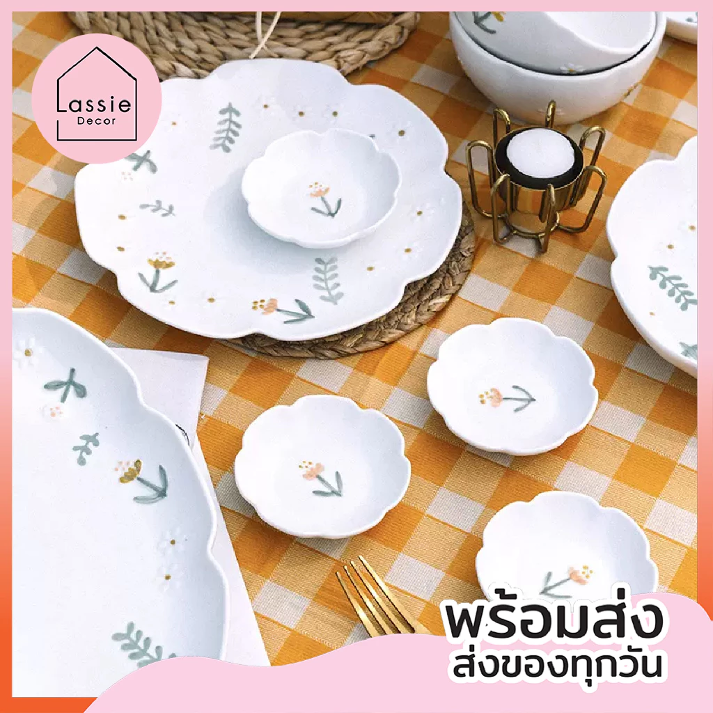 เซ็ตจานชามเซรามิก ลายดอกโป๊ยเซียน เข้าไมโครเวฟได้ เซรามิกเกรดพรีเมี่ยม สำหรับสายแต่งบ้าน ใช้จัดโต๊ะอาหาร Lassie Decor🌼