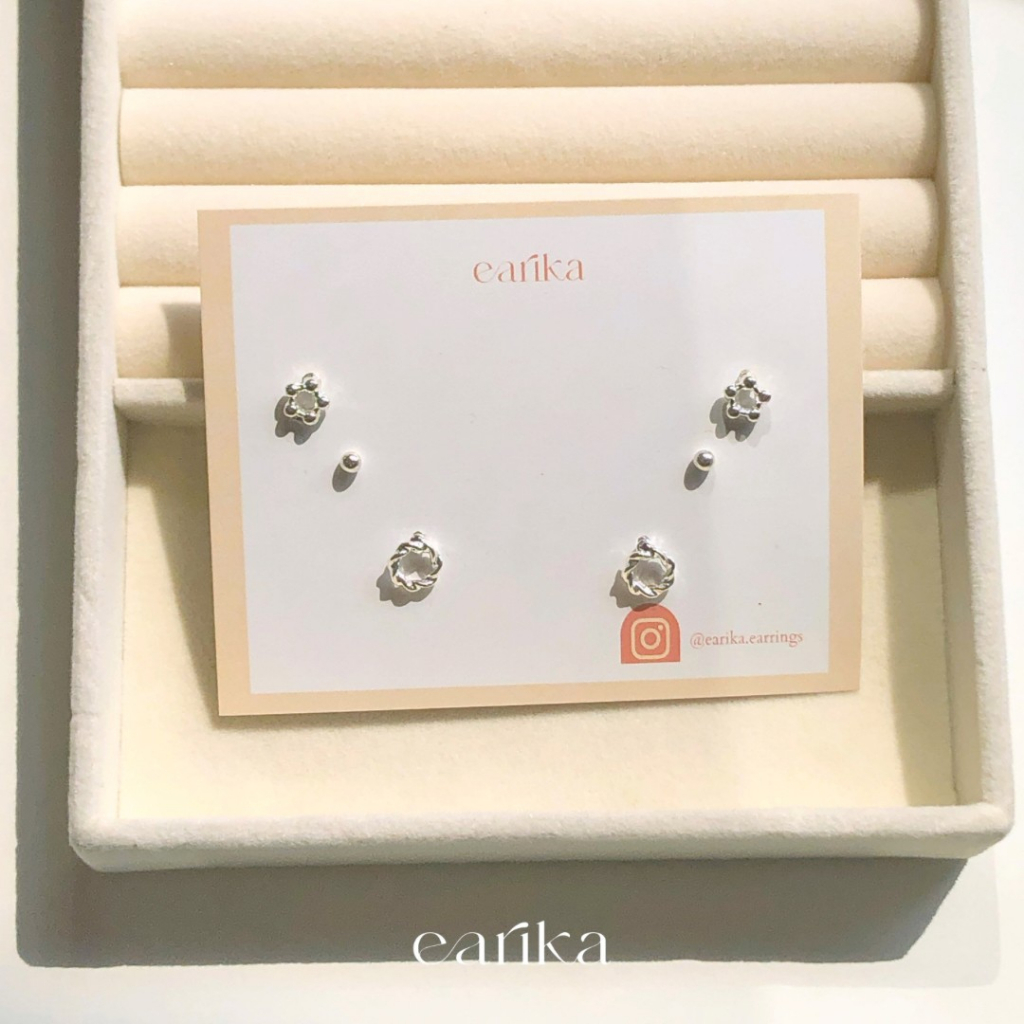 earika.earrings - twisted donut set เซ็ตต่างหูโดนัทสีเงินก้านเงินแท้ชุบทองคำขาว ผิวแพ้ง่ายใส่ได้