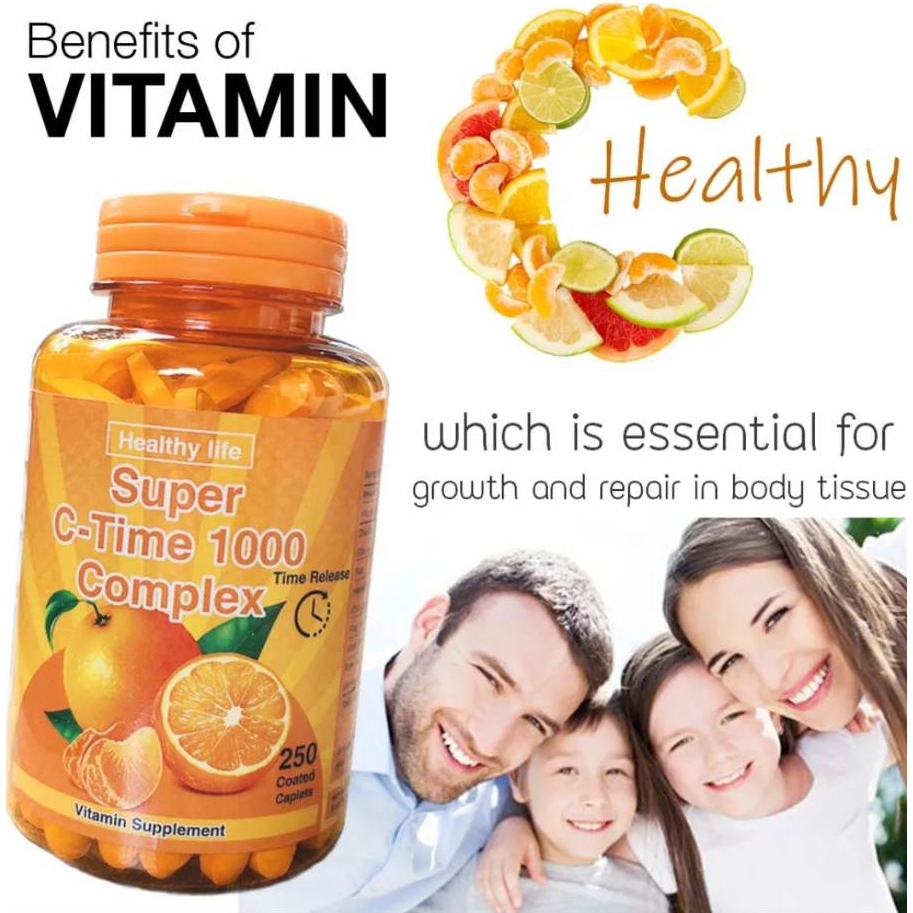 Time Vitamin C-Release 1000 MG Super C แบบเข้มข้น สุขภาพแข็งแรงสุขภาพดีขนาด 250 เม็ด