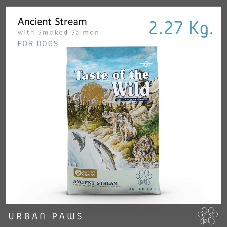 อาหารสุนัข Taste of the Wild - Ancient Stream สูตรแซลมอนรมควันและธัญพืช สำหรับสุนัขทุกช่วงวัย 2.27 kg