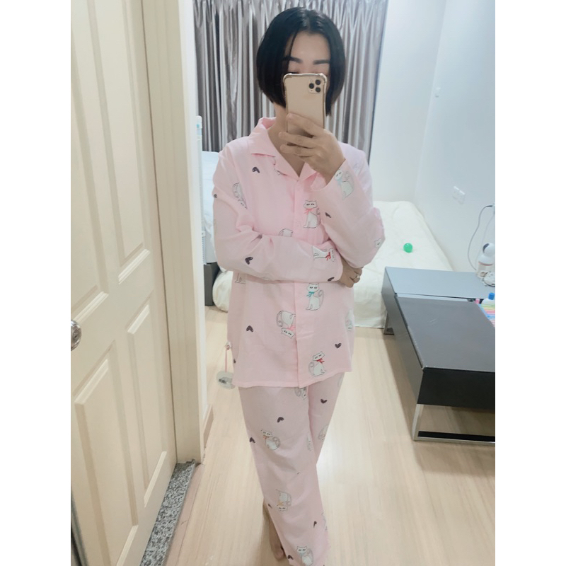 pajamas ชุดนอนผ้าสาลูเนื้อผ้านุ่มๆใส่สบายรอบอก42-44