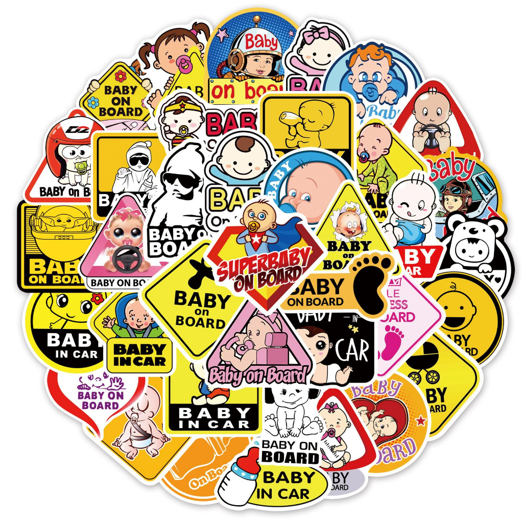 พร้อมส่ง สติ๊กเกอร์ BABY IN CAR baby on board STICKER 50ชิ้น สติ๊กเกอร์ ในรถมีเด็ก เบบี้อินคาร์
