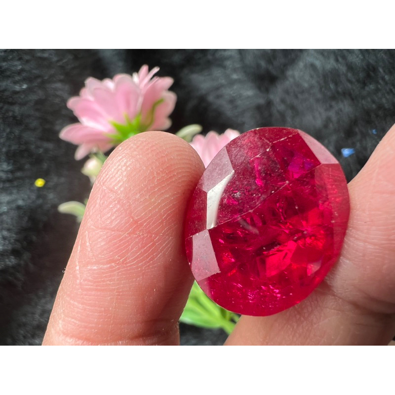 ทับทิม พม่าเทียม 20กะรัต(CARATS) พลอย ขนาด 20X16 มิล ( MM) 1 Pcs (1 เม็ด) PEAR SHAPE LAB MADE RED RUBY BURMA COLOR