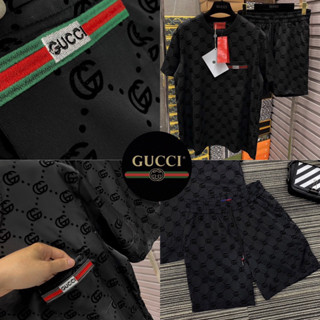 ชุดเซท Gucci 💚❤️💚 Hiend  1:1 cotton 💯 เสื้อ + กางเกงขาสั้น 🩳