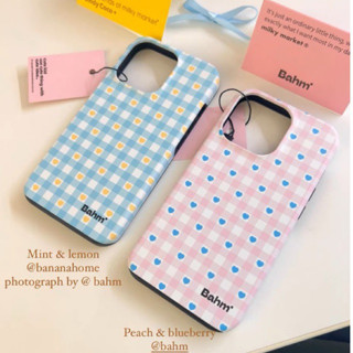 Peach and mint heart hard case banahome maisonเคสไอโฟนสีพาสเทลลายหัวใจสีฟ้าสีชมพู