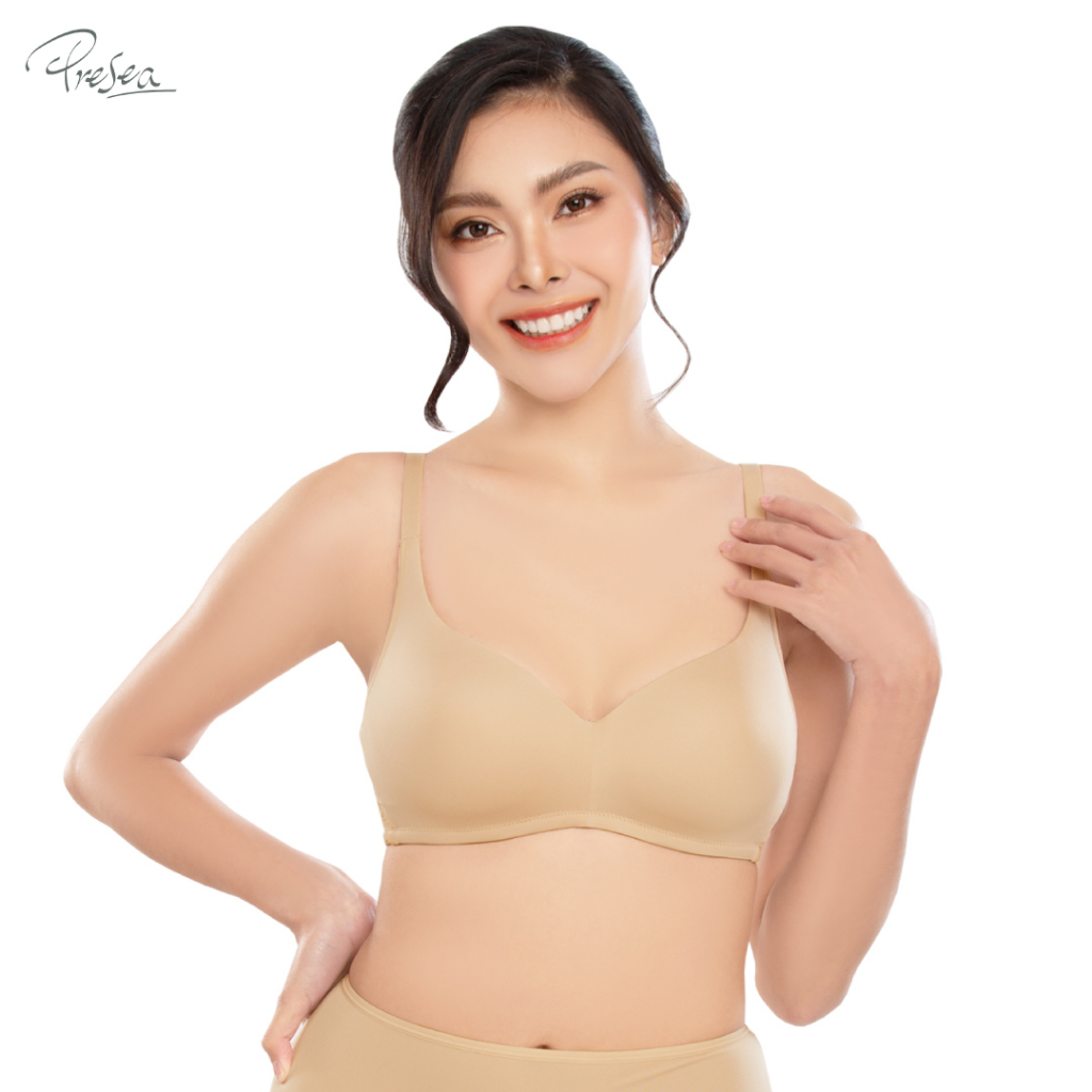 PRESEA SOFTBRA Wireless lace bra เสื้อในไร้โครง ลายลูกไม้ด้านหลัง สีดำ สีเนื้อ สีกุหลาบป่า รุ่น MA1510