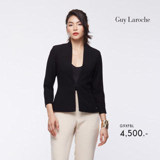 Guy laroche แจ็คเก็ตคอวี ติดตะขอ มีกระเป๋า แขนสี่ส่วน (G9XFBL)