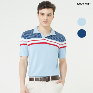 OLYMP Level Five Casual Polo เสื้อโปโล สีฟ้า ลายทาง  ทรงพอดีตัว