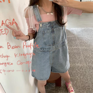 เอี๊ยมยีนส์ขาสั้น ชุดเอี๊ยม ทรงหลวม ขากว้าง ใส่น่ารักมาก