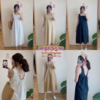 BFTS🧡 พร้อมส่ง PSM2105 ยูรูดหลัง เดรสแขนกุดเว้าหลัง แต่งเชือกผูกมินิโบว์ รูดปรับขนาดหน้าอกได้ตามชอบ ชุดมีกระเป๋าทั้ง2ข้า