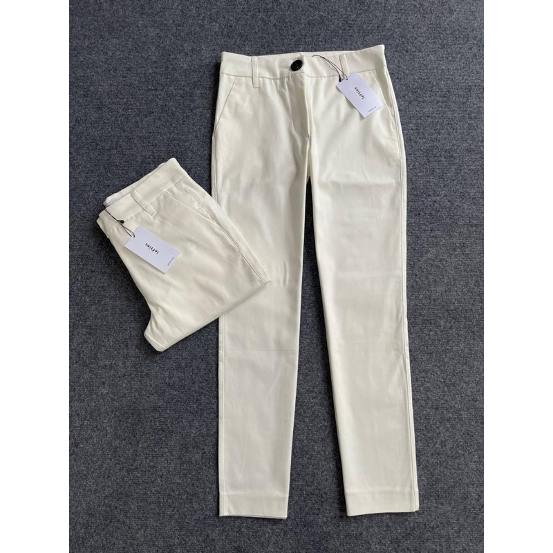 PLWLT1. Lefties Trousers กางเกงผ้าสีขาว (off white) เอวสูง