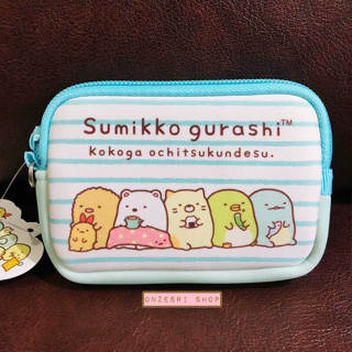 กระเป๋า Pouch ลาย Sumikko Gurashi สีฟ้าลายทาง ขนาด 12 x 8.2 x 2 ซม. ใส่บัตร ใส่เงิน หรือของเล็กน้อยได้