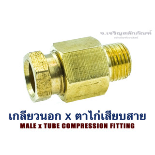 ข้อต่อตรงทองเหลืองเกลียวนอก x ตาไก่เสียบสาย  Tube Compression Fitting x Pipe Thread (Male), Brass Fitting, Adapter