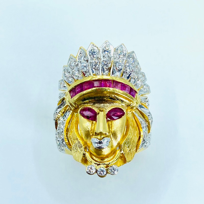 แหวนทอง💫size 56 ; แหวนทอง อินเดียแดง พลอยทับทิมพม่า เพชรแท้ A17338