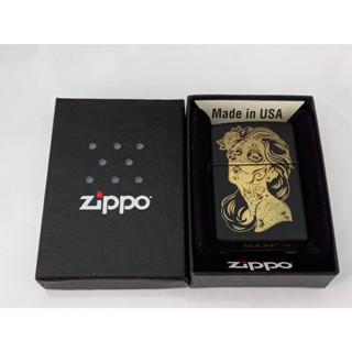 ZIPPO 79494 DAY OF DEAD GIRL  BLACK MATTE LASER ENGRAVE   สีดำเมทาลิค ลายแบบเลเซอร ของใหม่ไม่ผ่านการใช้งาน มาพร้อมกล่อง