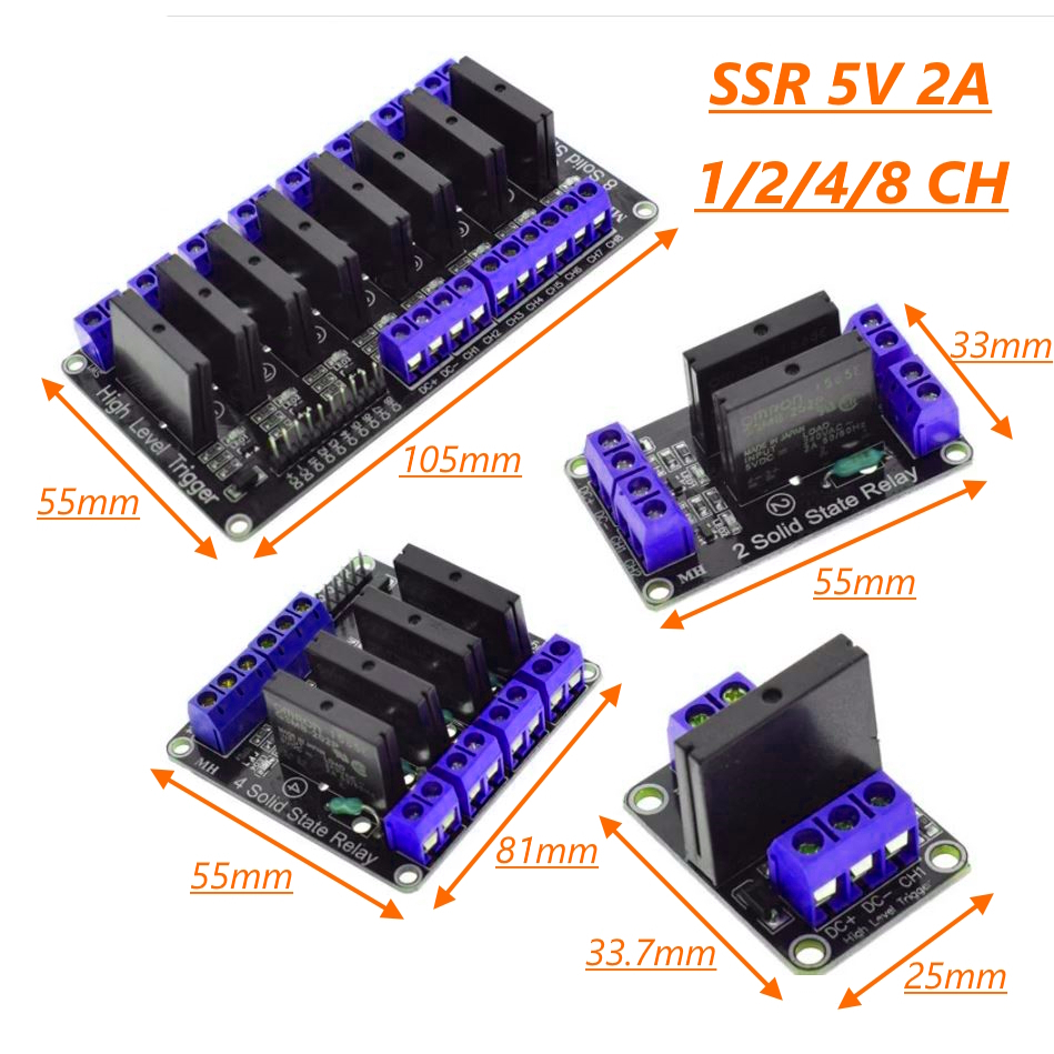 SSR Solid State Relay Module 1 ,2 ,4 ,8 ช่อง 250VAC 2A โซลิดสเตตรีเลย์ ไร้เสียง ไฟกระแสสลับ AC