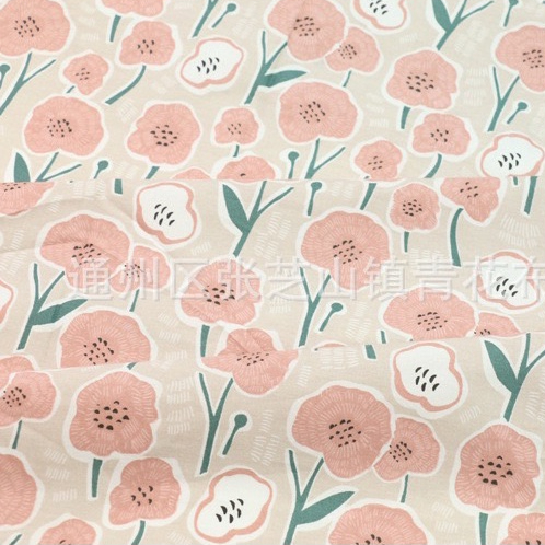 ผ้าคอตตอน 100% ทอทวิล หน้ากว้าง 2.35 เมตร ตัดขายเป็นเมตร พิมพ์ลายดอกไม้