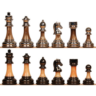 ตัวหมากรุกสากลอะคริลิคโลหะ 3 1/2 Decorative Staunton Silver &amp; Black Anodized Metal Finish Chess Set