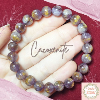 CupidSister สร้อยข้อมือหิน คาค็อกซิไนต์ในอเมทิสต์  Cacoxenite in Amethyst หินหายาก กำไลหินนำโชค  ขนาดประมาณ 8 มิล