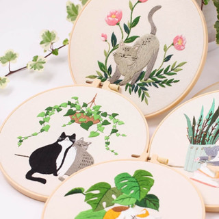 ชุดปักลายแมวแฟนซี ฟรีสะดึงขนาด 20cm. Cat DIY Embroidery Kit 20cm. free 20cm hoop