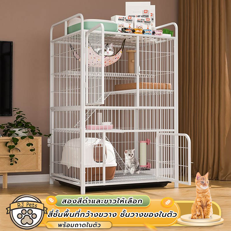 😺สินค้าอยู่ในไทย พร้อมส่ง😺 กรงขังแมว กรงแมวพับได้ Cat Cage กรงแมว3-4ชั้น กรงแมวคอนโด 86x62x140cm ของ