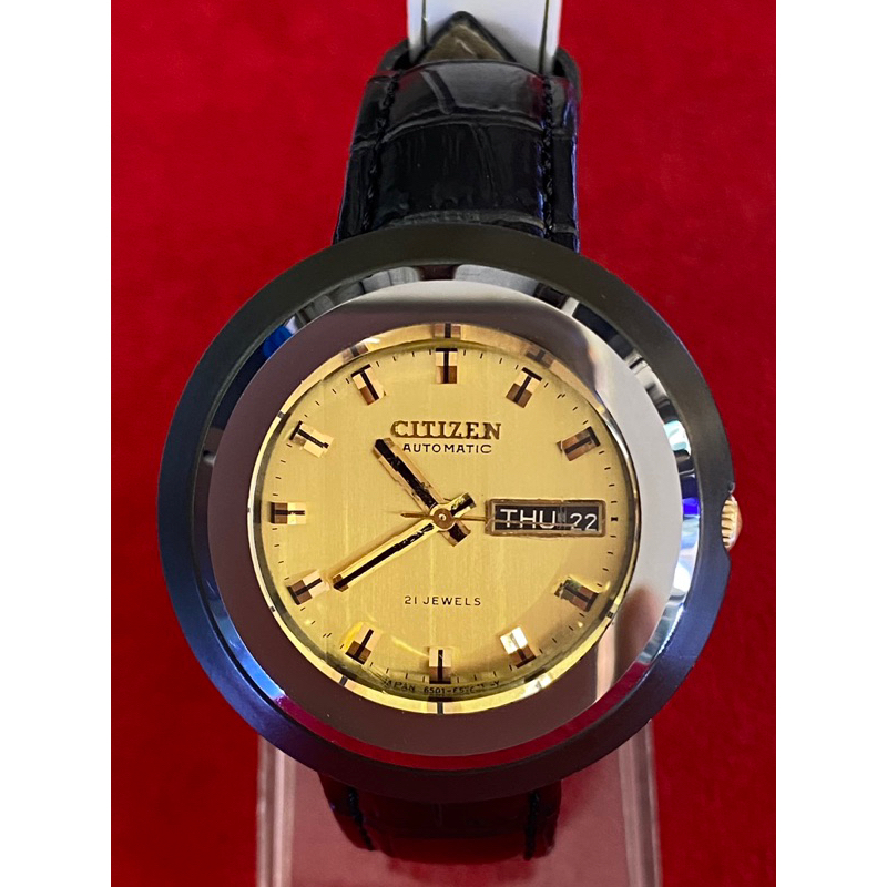 Citizen 21 JEWELS Automatic ตัวเรือนโลหะรมดำขอบคาไบรท์ นาฬิกาผู้ชาย นาฬิกามือสองของแท้