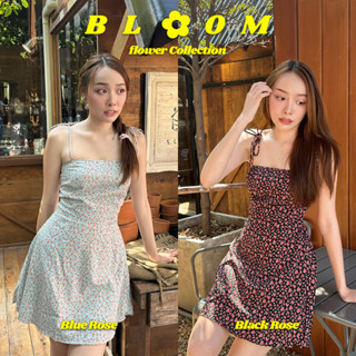 Mini Dress :  BLOOM Flower  collection ชุดเดรส สายผูก กระโปรงทรงพริ้วสวย  ด้านหลังเป็นสม๊อกยืดได้  มีซับใน