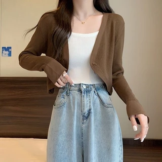 Vogue🌟พร้อมส่ง🌟 เสื้อคลุมไหมพรม แขนยาวแขนจั้ม ผ้าร่องสีพื้น (129-1) -C