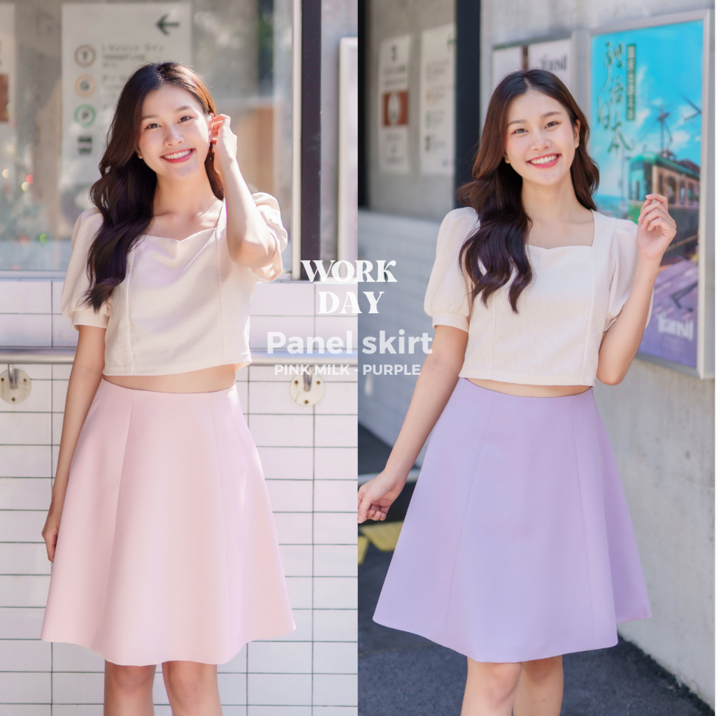 WORKDAYพร้อมส่ง 10 สี กระโปรงทรงบานย้วยมีซับใน S-XL
