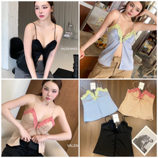 💫New💫(พร้อมส่ง)🏷️Valen AxW Satin Top เสื้อสายเดี่ยวผ้าซาตินแต่งลูกไม้ฉลุ