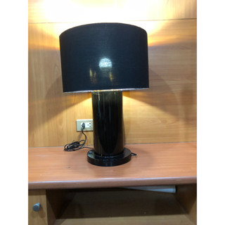 WOOD DRUIM TABLE LAMP WITH COTTON SHADE