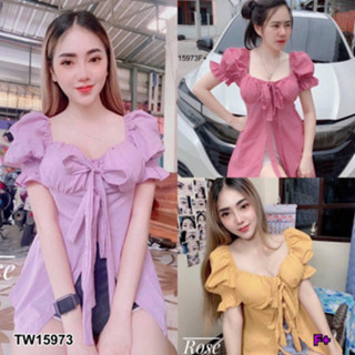 CS15973 เสื้อแขนตุ๊กตาผูกโบว์หน้า Dolls sleeve shirt with front bow