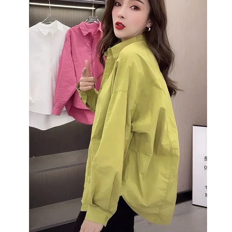 เสื้อเชิ้ตแขนยาวไซส์ใหญ่ผู้หญิง oversize เสื้อผ้าแฟชั่นสีพื้น ทรงหลวมสไตล์เกาหลี เสื้อโอเวอร์ไซส์สีขาว มินิมอล ใส่สบาย thumbnail 7