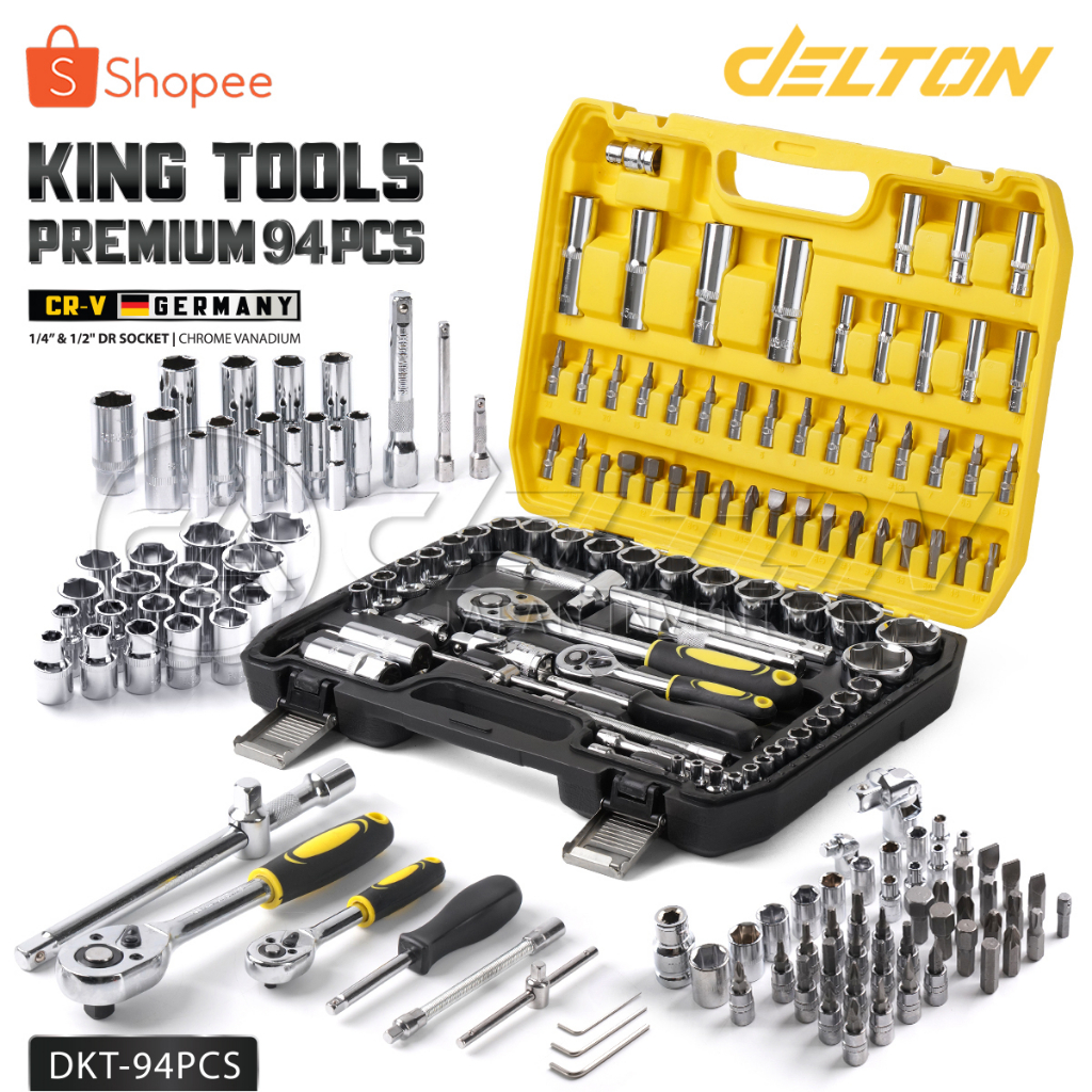 DELTON King Tools ชุดเครื่องมือ ประแจ ชุดบล็อก 94 ชิ้น ขนาด 1/4 นิ้ว และ 1/2 นิ้ว KING TOOLS SERIES รุ่น DKT-94PCS