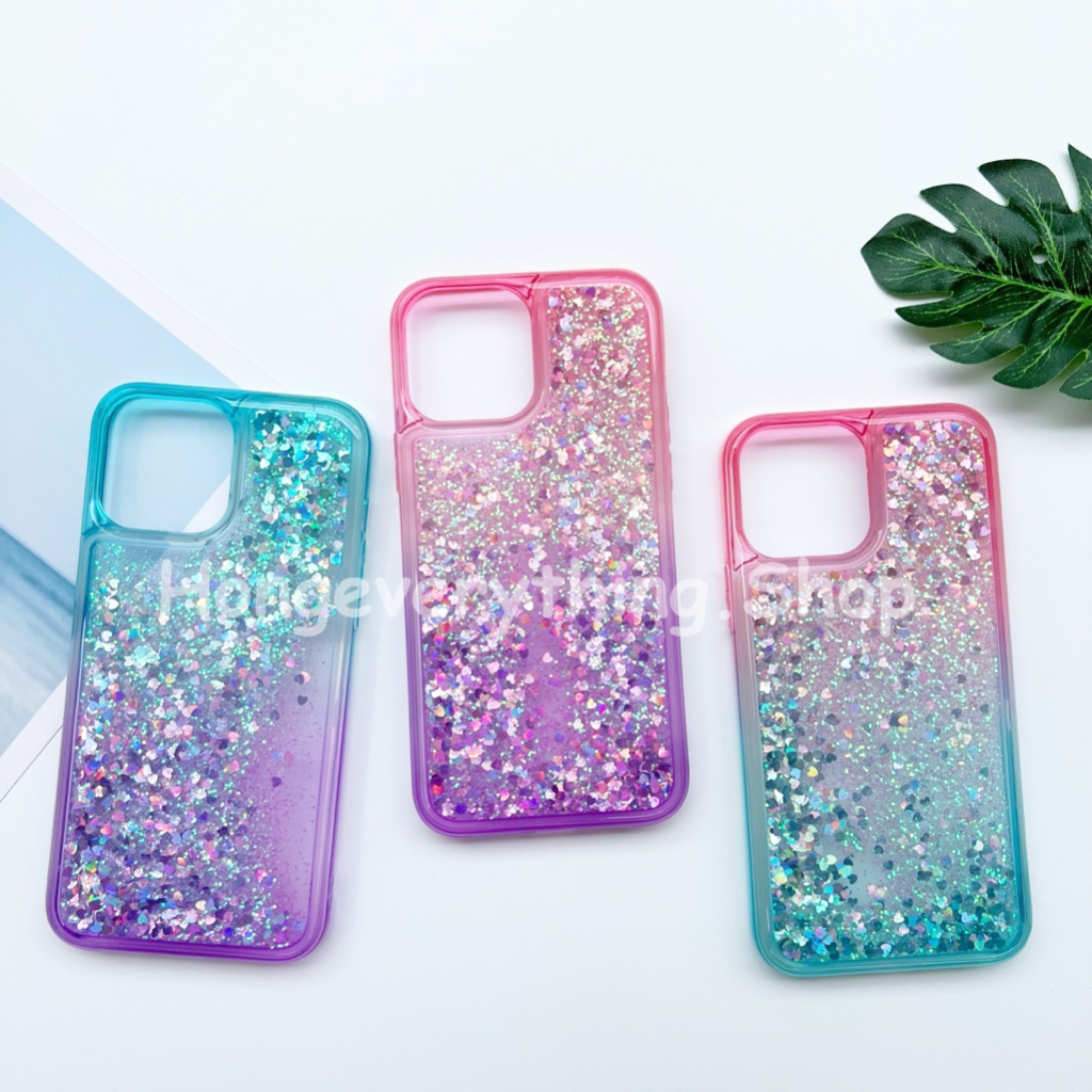 เคสตู้นํ้า กากเพชร แบบนิ่ม มีทรายไหล ทูโทน ใช้สำหรับไอโฟน รุ่น 11-14Promax