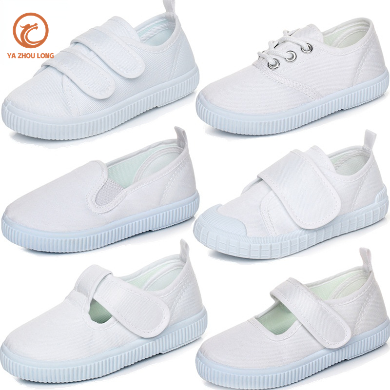 YA ZHOU LONG รองเท้านักเรียนหญิง สีขาวล้วน กันลื่น พื้นยาง 22-32 ขนาด
