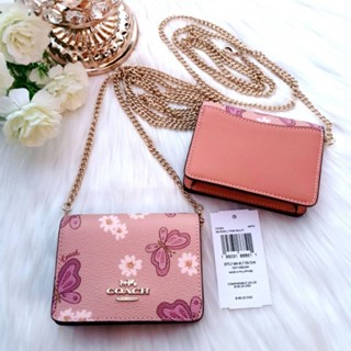 💕น้องลายมาใหม่ คอลเลกชั่นใหม่🌸🦋COACH CH254 Mini Wallet On A Chain With Lovely Butterfly Print WOC เช็คสต็อกก่อนะคะ ทุกใบ