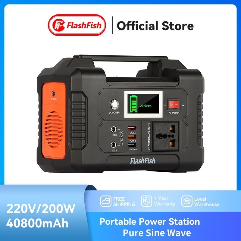 Flashfish 220V 200W เครื่องกำเนิดไฟฟ้าพลังงานแสงอาทิตย์แบบพกพา 40800mAh Power box สำหรับ ฉุกเฉินกลาง