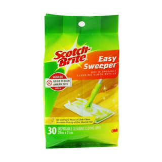 รีฟิลผ้าเช็ดเก็บฝุ่นไฟฟ้าสถิตชนิดแห้ง SCOTCH-BRITE BASIC 30 แผ่น สีขาว ขจัดสิ่งสกปรก, ผงฝุ่นขนาดเล็กและเส้นผมได้ดี