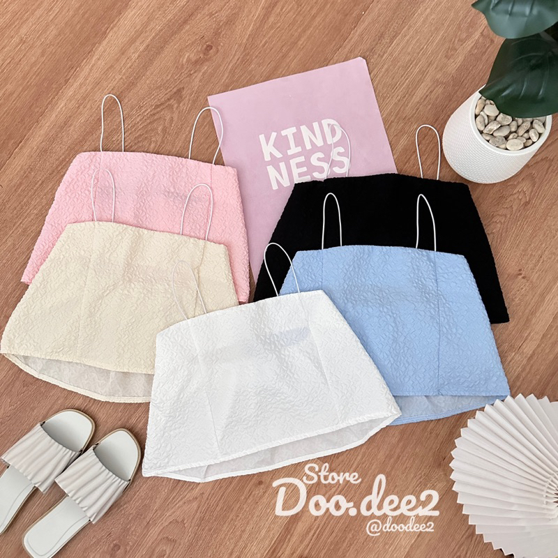 DOODEE2 เสื้อสายเดี่ยว สายสปาเกตตี้ ผ้าปั้มลายดอกไม้