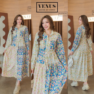 🌈🌿🌸🌼🌺🧡💙🇰🇷 Floral Patch Maxi Dress Shirt Long Sleeve