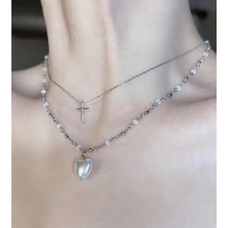 พร้อมส่ง READY TO SHIP Brandy Melville Heart Pearl Necklace (silver, NWOT 95% condition)