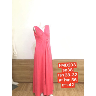 FMD203 ชุดราตรียาว แขนกุด สีชมพูโอรส จับจีบช่วงอก และ คอวี พร้อมส่ง