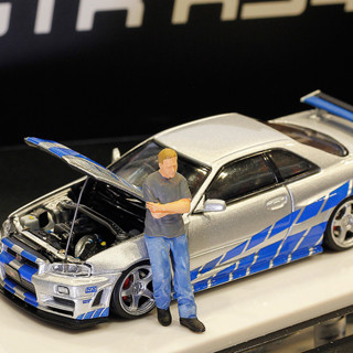 รถโมเดล 1/64 TimeMicro Nissan Skyline GT-R R34 Silver+Fig Paul