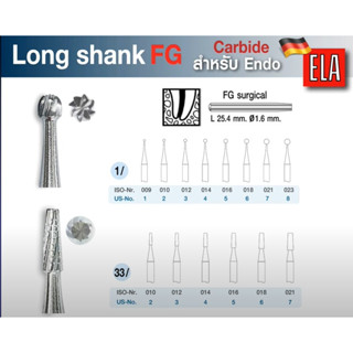 [ ยี่ห้อ ELA ] หัวกรอ Long Shank Carbide คาร์ไบด์ ก้านสั้น FG RA สำหรับงาน ENDO