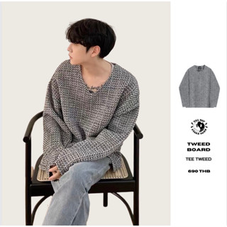 THEBOY-TWEED BOARD เสื้อแขนยาวคอวีผ้าทวิส