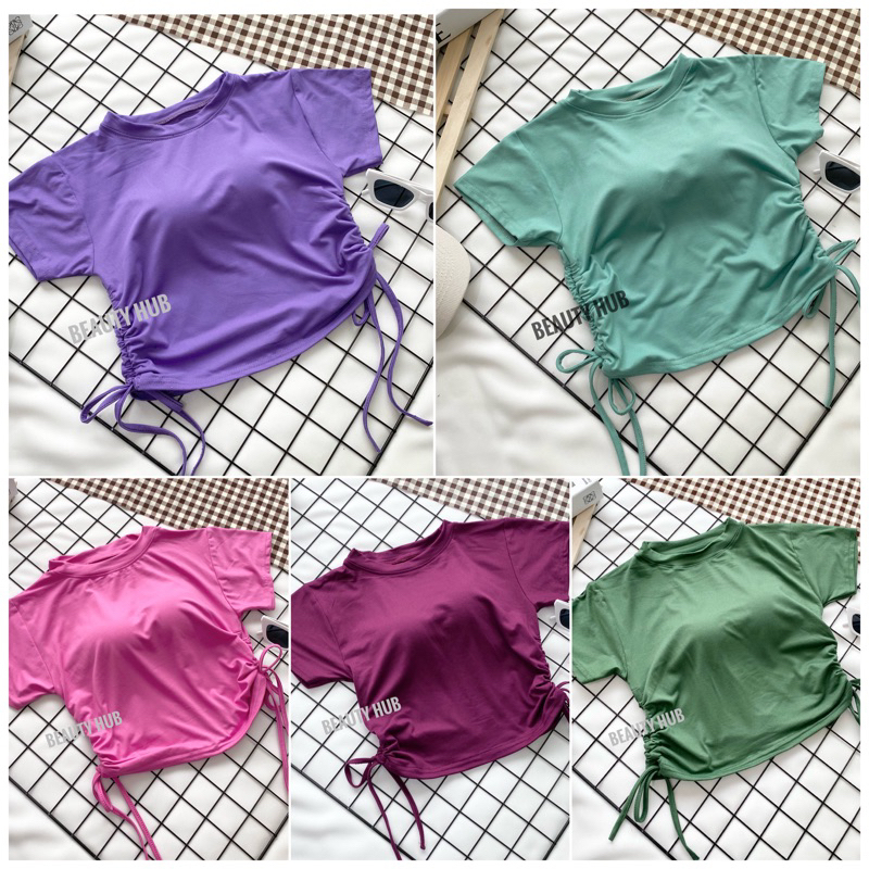 [098]เสื้อครอปคอกลม สายรูดข้าง สวยเก๋ ผ้าเรยอน ผ้านิ่มใส่สบาย ราคา ถูกที่สุด ดีลบีเคเค แกลเลอรีภาพที่ 2